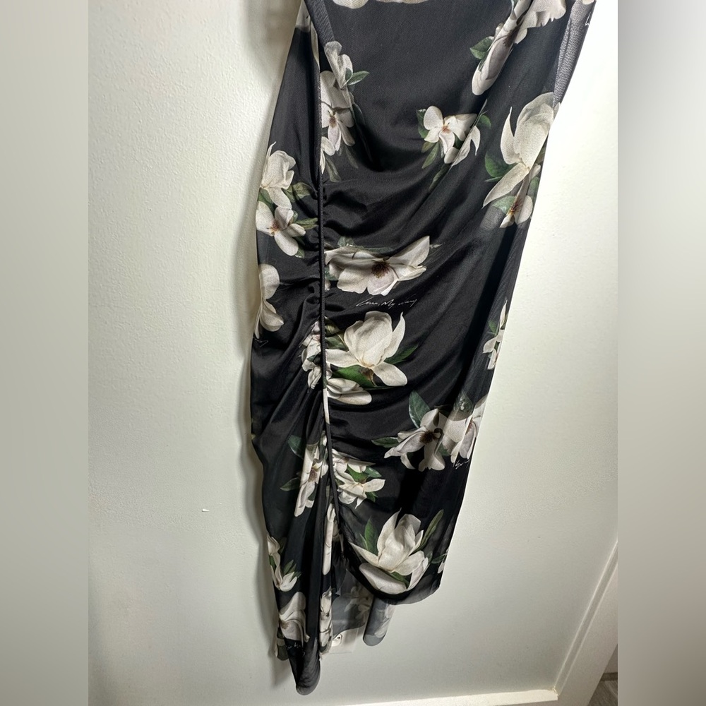 All Saints Midi Floral Asymmetrical Ulla Alessandra Black Sleeveless Dress Sz8 - Picture 13 of 17